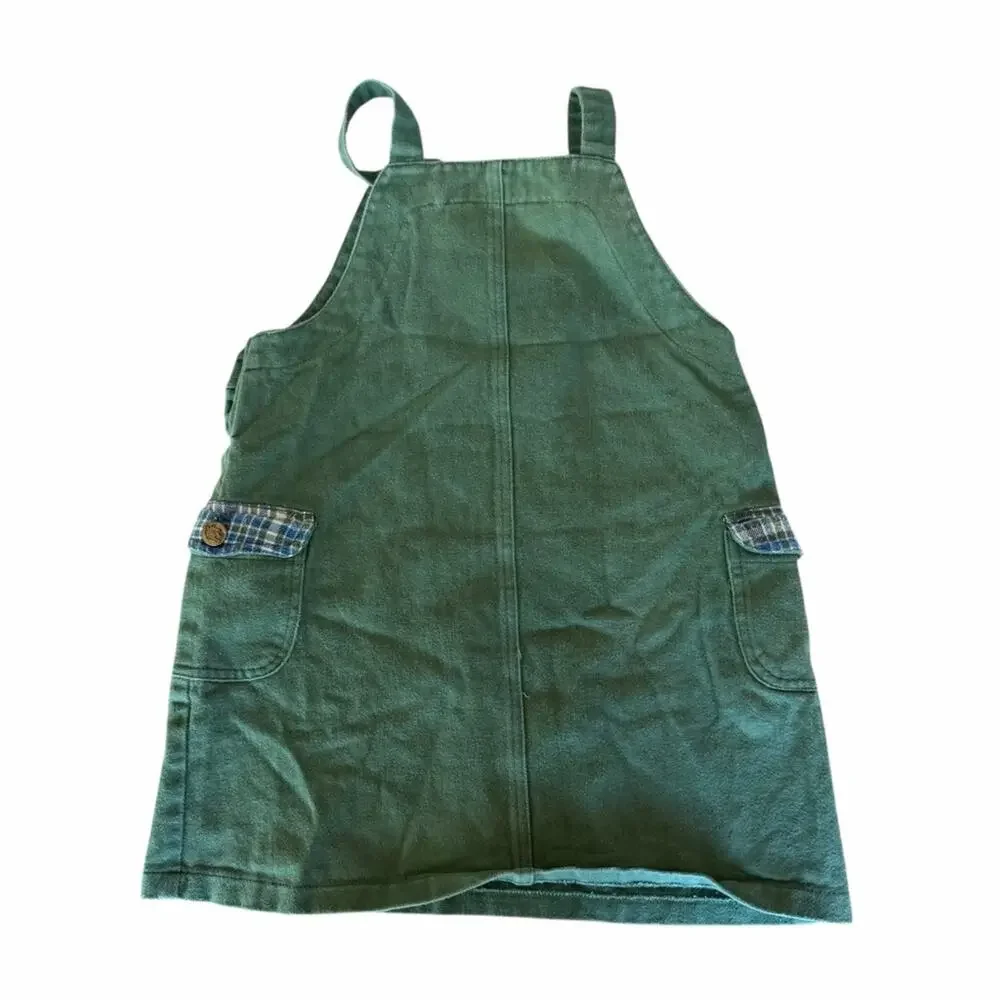 Vintage Winnie the Pooh Green Overalls Dress Girls Size 7/8